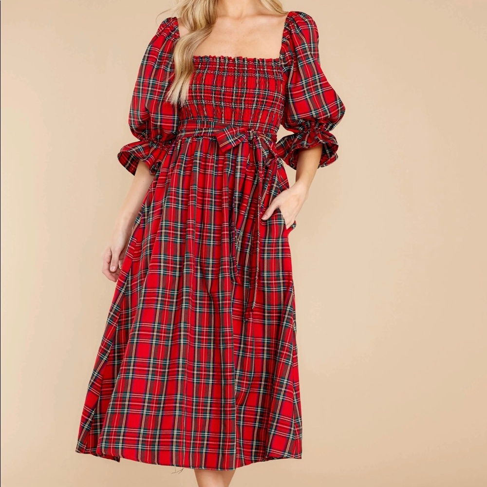 Red Dress: Everyday Cheer Red Plaid Maxi Dress